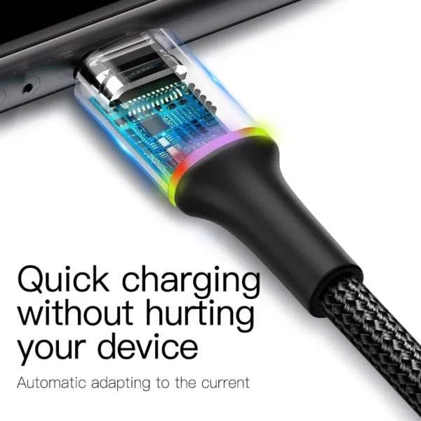 Baseus LED USB Type C Cable For Xiaomi 13 Redmi Realme POCO Fast Charging Wire Cord USB-C Charger Mobile Phone USBC Type-C Cable - Image 4