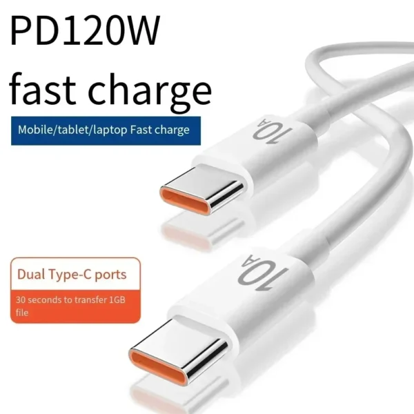 0.25m/1m/1.5m/2m/3m 120W 10A Dual Type C Fast Charging Data Cable For iPhone 15 Samsung Huawei Xiaomi USB-C Quick Charge Cords - Image 2
