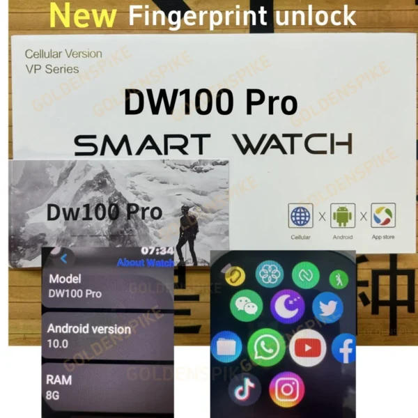 DW100 Pro Smartwatch Fingerprint Unlock control Smart Watch 256GB Storage ROM Free Download App WIFI GPS WIFI 2.29inch Amoled - Image 4
