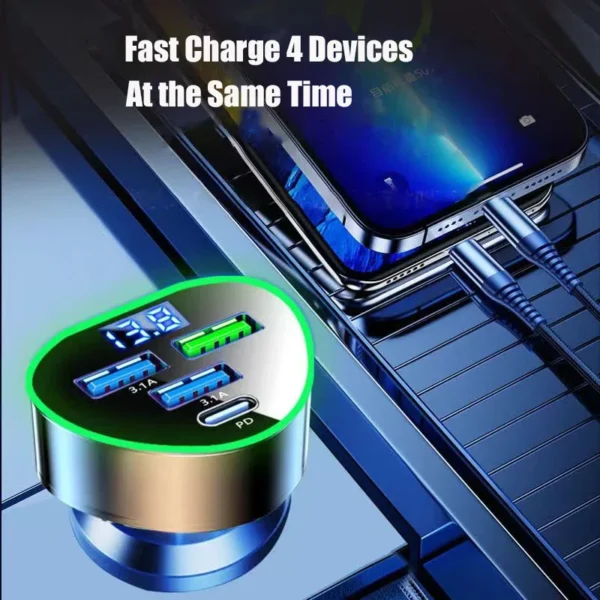 UYUXIO USB C Car Phone Charger Super Fast Charge in Car with LED Voltage Display for iPhone Samsung Huawei Oneplus Android Phone - Image 2