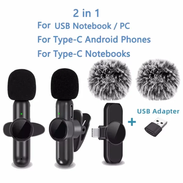 Lavalier Wireless Microphone Lapel Buttonhole Professional Dual Mic Tie Mini For iPhone Android Mobile Phone Cell PC Micro Kit - Image 9