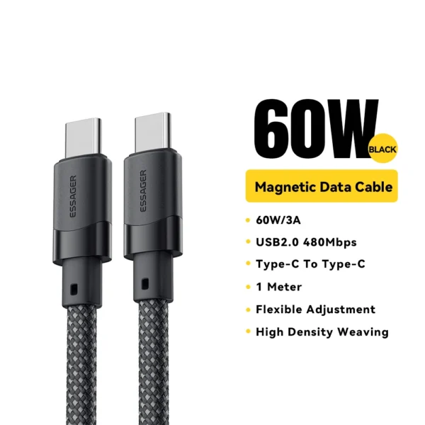 Essager PD 100W Magnetic Suction Anti Winding USB C To C Fast Charger Cable Data Charging Wire for iPhone 15  Laptop Samsung - Image 9