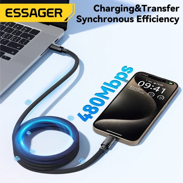 Essager PD 100W Magnetic Suction Anti Winding USB C To C Fast Charger Cable Data Charging Wire for iPhone 15  Laptop Samsung - Image 3