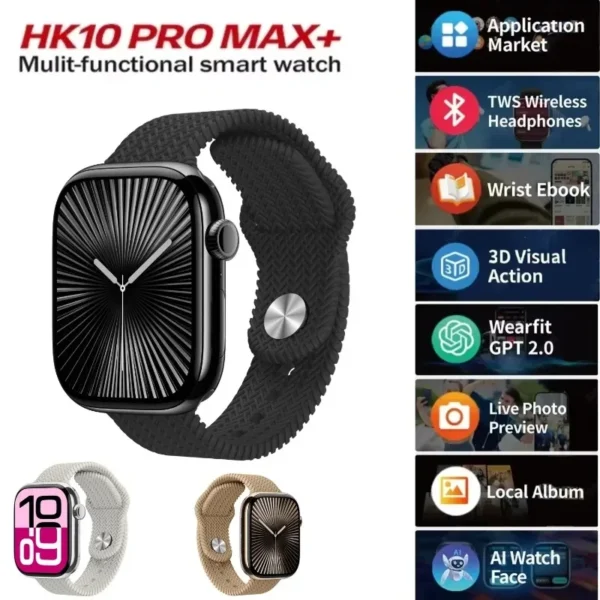 HK10 Pro Max Plus Smart Watch Men AMOLED AI Network Music AOD Fitness Tracker Women Smartwatch for iOS Android - Image 2