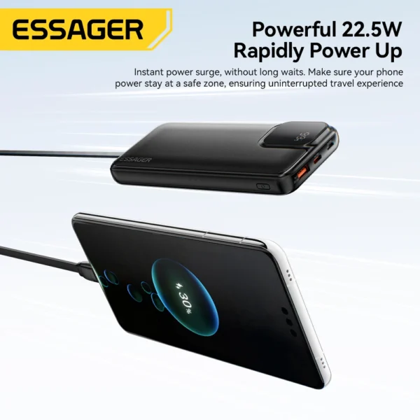 Essager 20000mAh Portable Power Bank With 2 Cables For iPhone 16 15 14 Xiaomi Samsung Huawei 10000mAh Digital Display Power Bank - Image 3