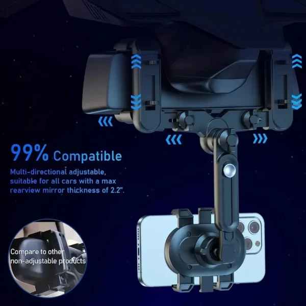 360° Rotation Adjustable Car Phone Holder Rearview Mirror Phone Holder Navigator Bracket Retractable For Universal Car Mobile - Image 4