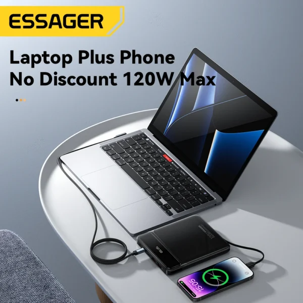 Essager 120W 20000mAh Power Bank with Two Built-in Cables 100W PD Fast Charging For iPhone 16 15 14 Pro Max iPad Macbook Laptop - Image 4
