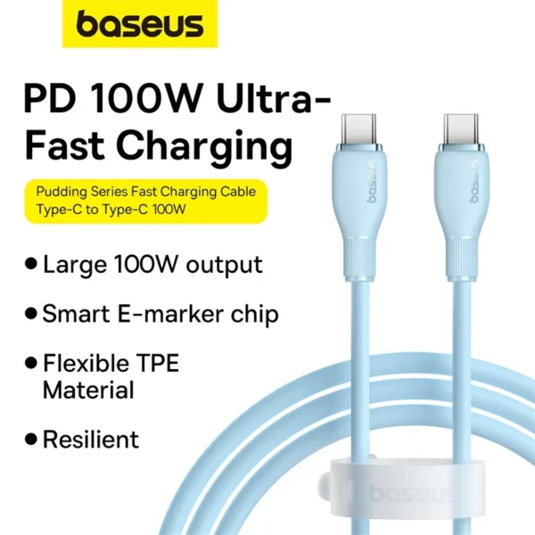 Baseus 100W USB C Cable For Samsung S21 S22 Xiaomi Fast Charging For MacBook iPad Type C Cable TPE - Image 6