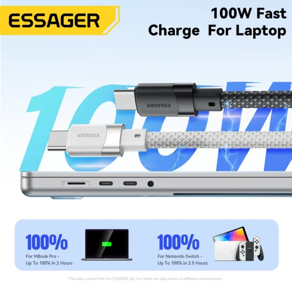 Essager PD 100W Magnetic Suction Anti Winding USB C To C Fast Charger Cable Data Charging Wire for iPhone 15  Laptop Samsung - Image 6