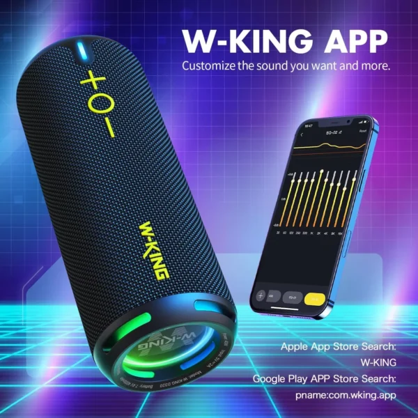 W-KING D320 Portable Speaker 40W, IP67 Waterproof, APP Control, High-Quality Audio, TF/AUX, Dynamic Lights for Party, Outdoor - Image 4