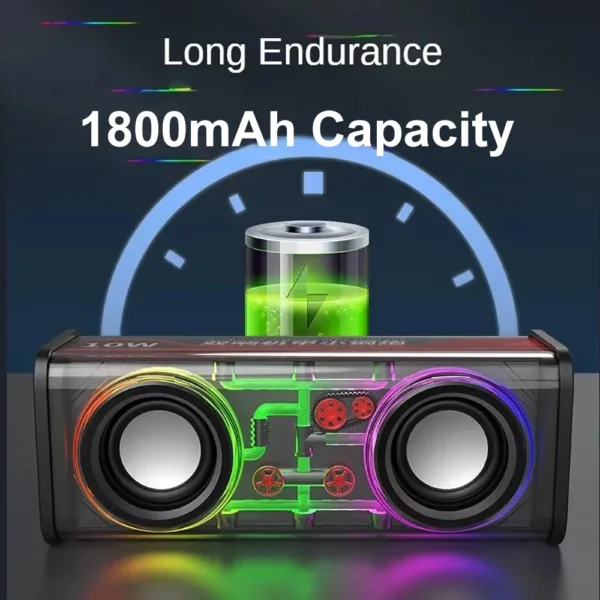 V8 Transparent Mecha Speakers Bluetooth 5.0 Wireless Double Bass Diaphragm Subwoofer Music TWS RGB Light Mini Party Loudspeaker - Image 2