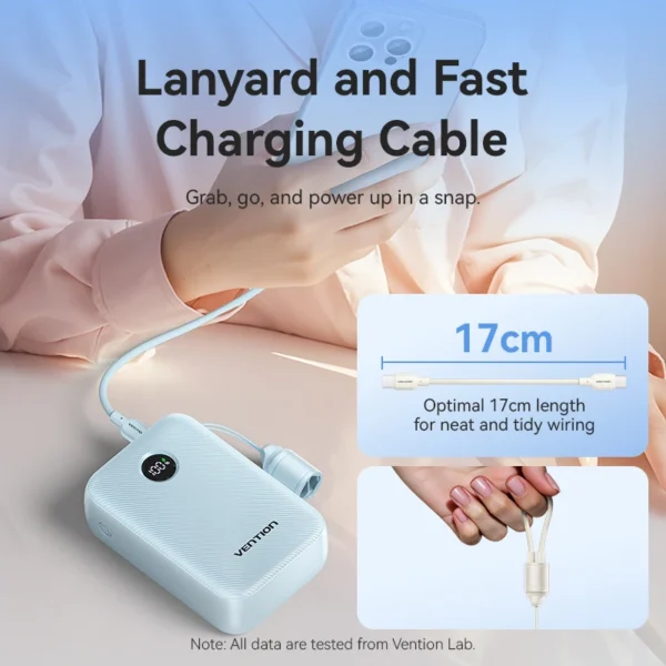 Vention Power Bank 20000mAh 22.5W PD Type C Charge Portable Powerbank External Auxiliary battery with USB-C Cable for iPhone 15 - Image 2