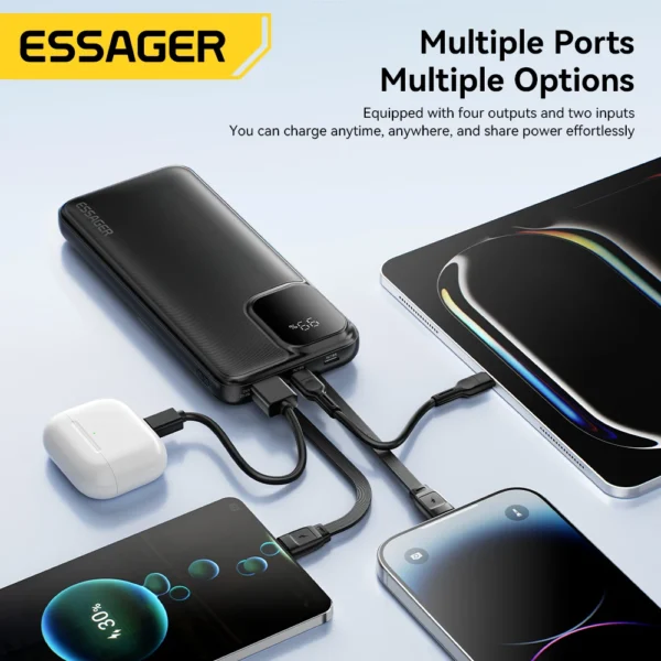 Essager 20000mAh Portable Power Bank With 2 Cables For iPhone 16 15 14 Xiaomi Samsung Huawei 10000mAh Digital Display Power Bank - Image 5