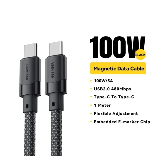 Essager PD 100W Magnetic Suction Anti Winding USB C To C Fast Charger Cable Data Charging Wire for iPhone 15  Laptop Samsung - Image 10