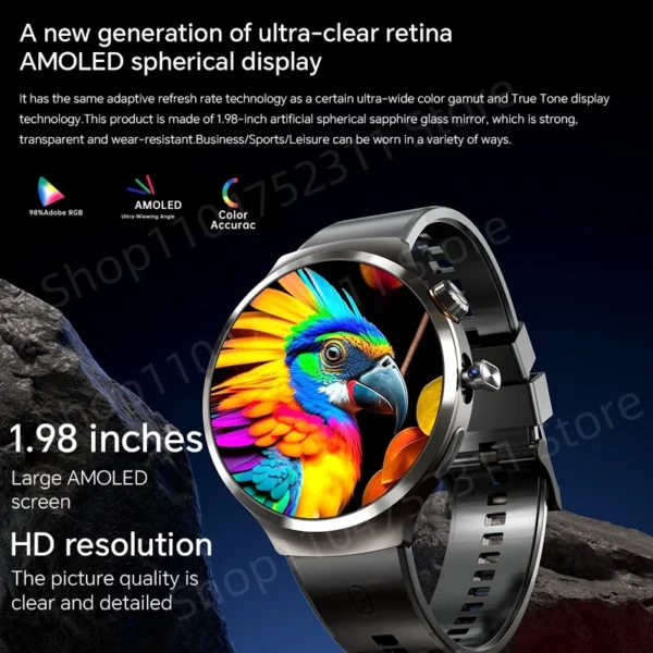 Smartwatch With 1.98 inch Amoled large Screen 210° Rotating Camera GPS Position Health monitoring Android 13.0 Smart Watch Men - Image 4