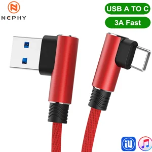 USB Type A To C Cable For Samsung S9 S10 S20 Plus Xiaomi mi Redmi Note 8 9 10 Phone USBC Data Charger Cord 90 Degree Right angle