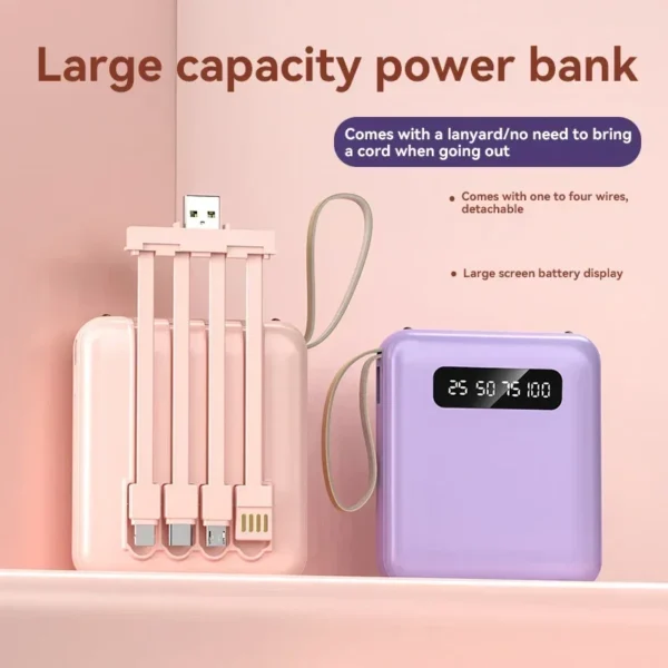 20000mAh Mini Power Bank Built in Cable PowerBank Digital Display External Battery Portable Charger for IPhone Samsung Xiaomi - Image 4