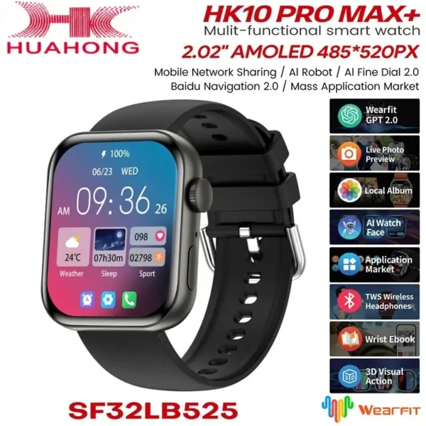HK10 Pro Max Plus Smart Watch Men AMOLED AI Network Music AOD Fitness Tracker Women Smartwatch for iOS Android