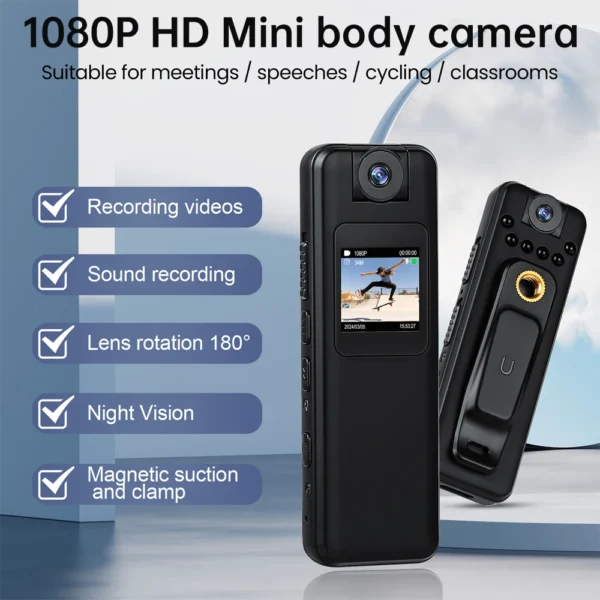 HD 1080P Portable Digital Video Recorder Night Vision Sports DV Miniature Camcorde 180 Rotating Lens Magnetic Back Clip Camera - Image 2