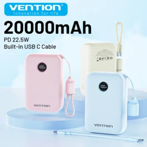 Vention Power Bank 20000mAh 22.5W PD Type C Charge Portable Powerbank External Auxiliary battery with USB-C Cable for iPhone 15