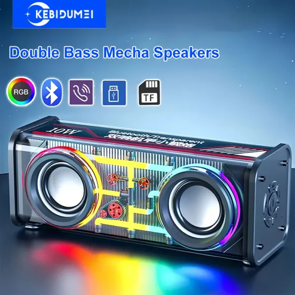 V8 Transparent Mecha Speakers Bluetooth 5.0 Wireless Double Bass Diaphragm Subwoofer Music TWS RGB Light Mini Party Loudspeaker