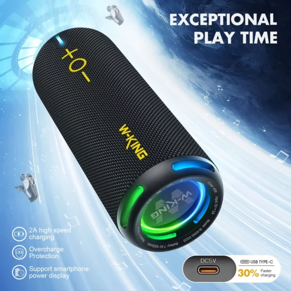 W-KING D320 Portable Speaker 40W, IP67 Waterproof, APP Control, High-Quality Audio, TF/AUX, Dynamic Lights for Party, Outdoor - Image 5
