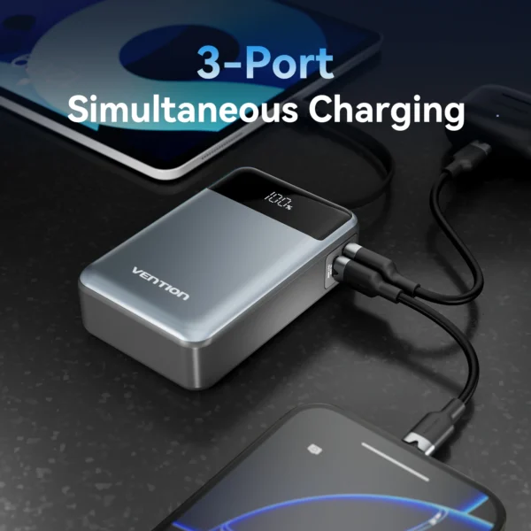 Vention Power Bank 20000mAh 65W PD Fast Charger with Built-in Type-C Cable Portable Powerbank for Laptops External Spare Battery - Image 4