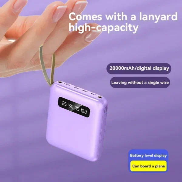 20000mAh Mini Power Bank Built in Cable PowerBank Digital Display External Battery Portable Charger for IPhone Samsung Xiaomi - Image 3