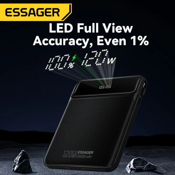 Essager 120W 20000mAh Power Bank with Two Built-in Cables 100W PD Fast Charging For iPhone 16 15 14 Pro Max iPad Macbook Laptop - Image 6
