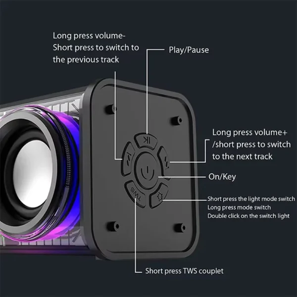 V8 Transparent Mecha Speakers Bluetooth 5.0 Wireless Double Bass Diaphragm Subwoofer Music TWS RGB Light Mini Party Loudspeaker - Image 6
