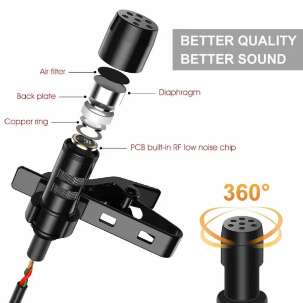 1.5M Mini Lavalier Microphone 3.5MM 6.5MM Lapel Mic Condenser Microphone 2 M Extension Cable Adapter for Camera Computer - Image 3