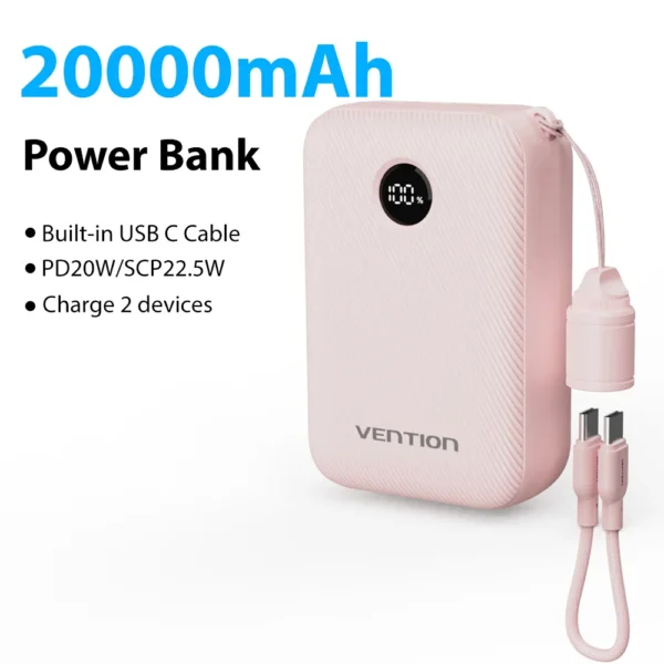 Vention Power Bank 20000mAh 22.5W PD Type C Charge Portable Powerbank External Auxiliary battery with USB-C Cable for iPhone 15 - Image 8