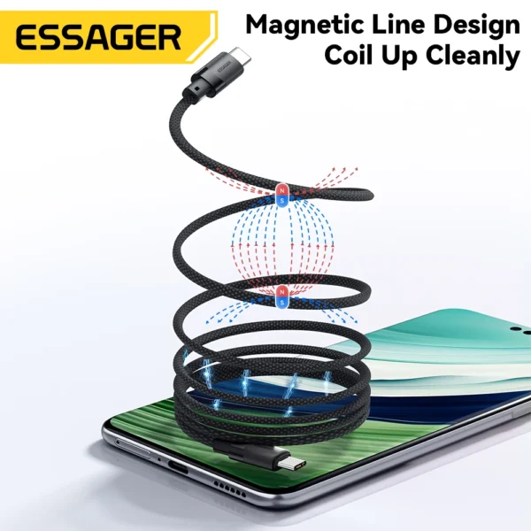 Essager PD 100W Magnetic Suction Anti Winding USB C To C Fast Charger Cable Data Charging Wire for iPhone 15  Laptop Samsung - Image 2