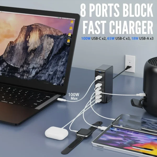440W USB C Charger Station 8-Port high powe Fast Charging Block for Cellphones 3A5C Quick Charger for Laptop/iPad/iPhone - Image 5