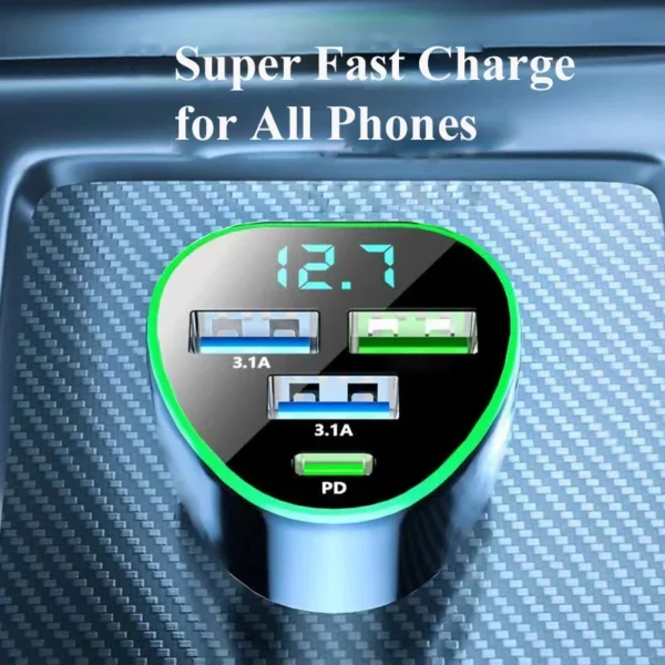 UYUXIO USB C Car Phone Charger Super Fast Charge in Car with LED Voltage Display for iPhone Samsung Huawei Oneplus Android Phone - Image 5