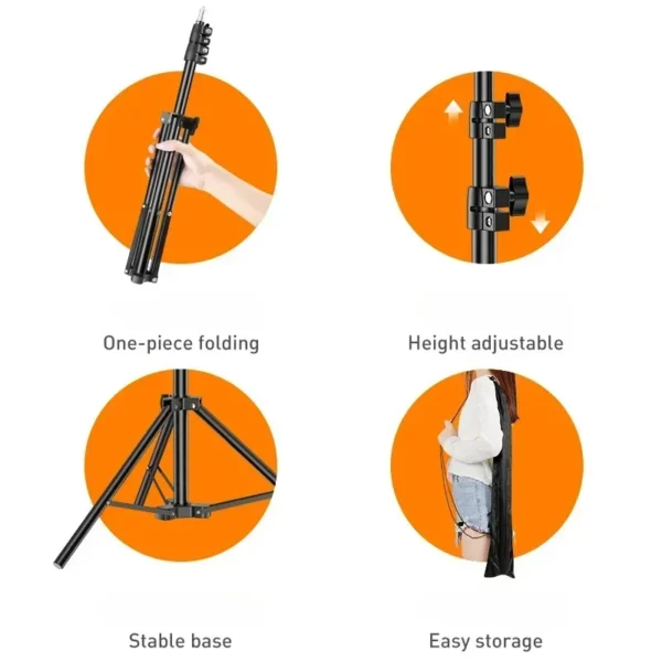 170cm Metal Standing Tripod Kit | Live Stream Anchor Broadcast Phone/Camera Holder, Selfie Light Thermometer Studio/Outdoor Use - Image 6