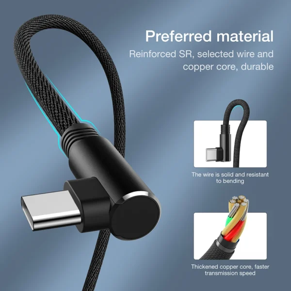 USB Type A To C Cable For Samsung S9 S10 S20 Plus Xiaomi mi Redmi Note 8 9 10 Phone USBC Data Charger Cord 90 Degree Right angle - Image 4