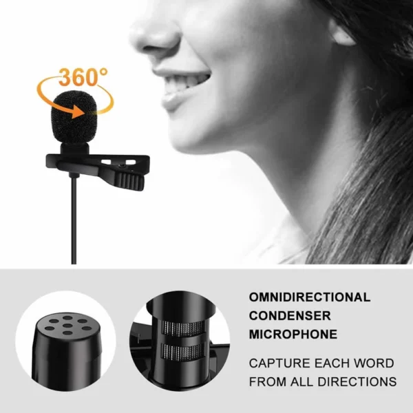 1.5M Mini Lavalier Microphone 3.5MM 6.5MM Lapel Mic Condenser Microphone 2 M Extension Cable Adapter for Camera Computer - Image 2