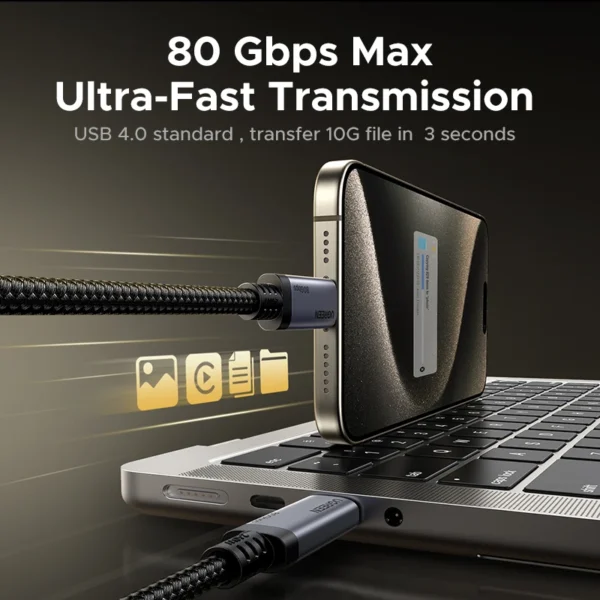 【80Gbps USB4 GEN4】UGREEN USB C to USB C Cable 240W PD 3.1 Fast Charging, Thunderbolt 4 Aluminum Shell Braided for MacBook - Image 3