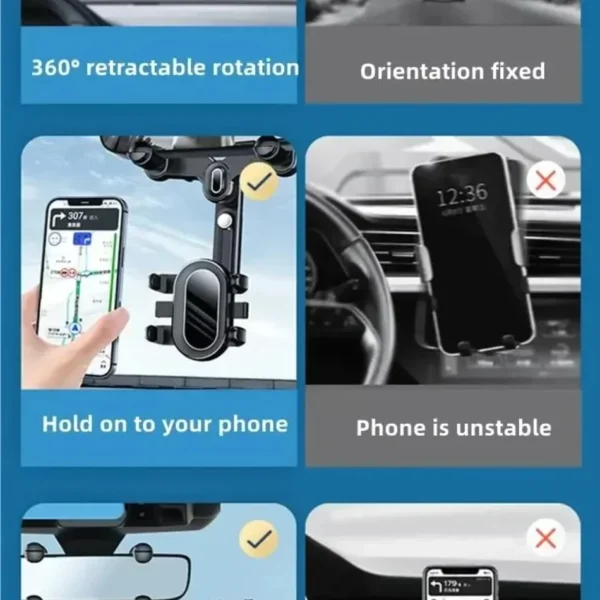 360° Rotation Adjustable Car Phone Holder Rearview Mirror Phone Holder Navigator Bracket Retractable For Universal Car Mobile - Image 5
