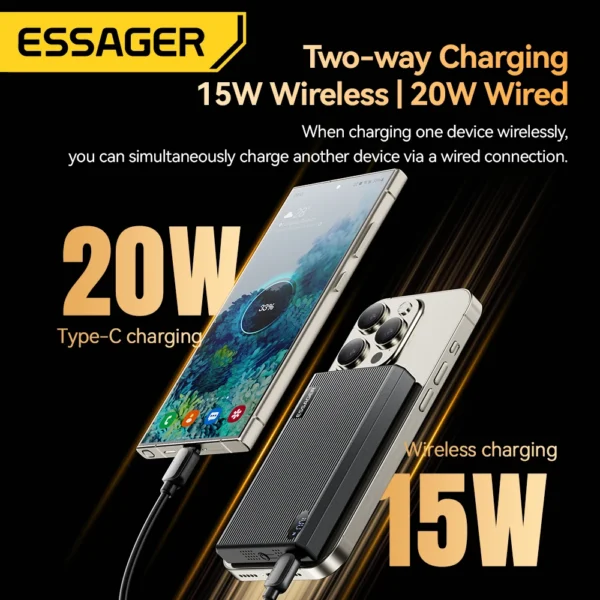 Essager Thin Magnetic Power Bank 20W 10000mAh LED Portable Wireless Fast Charging External Battery For iPhone 16 15 for Magsafe - Image 3