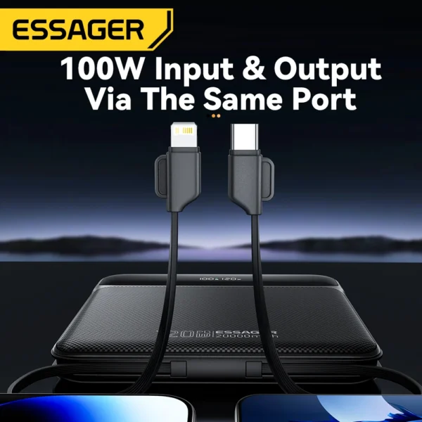 Essager 120W 20000mAh Power Bank with Two Built-in Cables 100W PD Fast Charging For iPhone 16 15 14 Pro Max iPad Macbook Laptop - Image 5