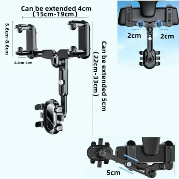 360° Rotation Adjustable Car Phone Holder Rearview Mirror Phone Holder Navigator Bracket Retractable For Universal Car Mobile - Image 6