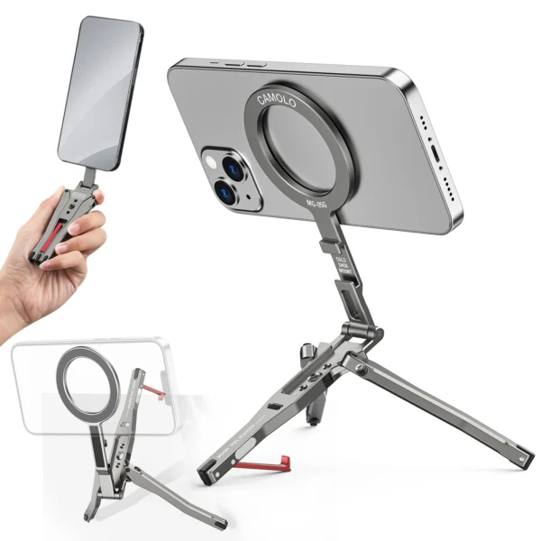 Camolo Foldable Magnetic Pocket Phone Tripod with Hook Magsafe Phone Holder w/ ring for iPhone Android HUAWEI Tripod Phone Stand