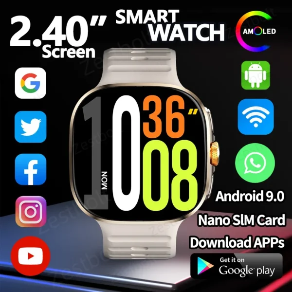 M99 Smartwatch With 190° Rotating Camera GPS Position WIFI Compass App Download Android 10.0 2.4inch Larger Screen Smart Watches