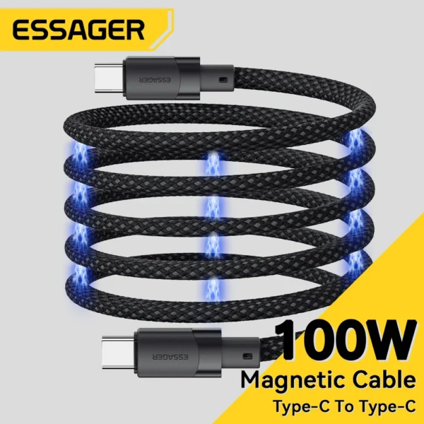 Essager PD 100W Magnetic Suction Anti Winding USB C To C Fast Charger Cable Data Charging Wire for iPhone 15  Laptop Samsung
