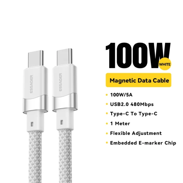 Essager PD 100W Magnetic Suction Anti Winding USB C To C Fast Charger Cable Data Charging Wire for iPhone 15  Laptop Samsung - Image 8