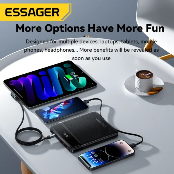 Essager 120W 20000mAh Power Bank with Two Built-in Cables 100W PD Fast Charging For iPhone 16 15 14 Pro Max iPad Macbook Laptop - Image 3