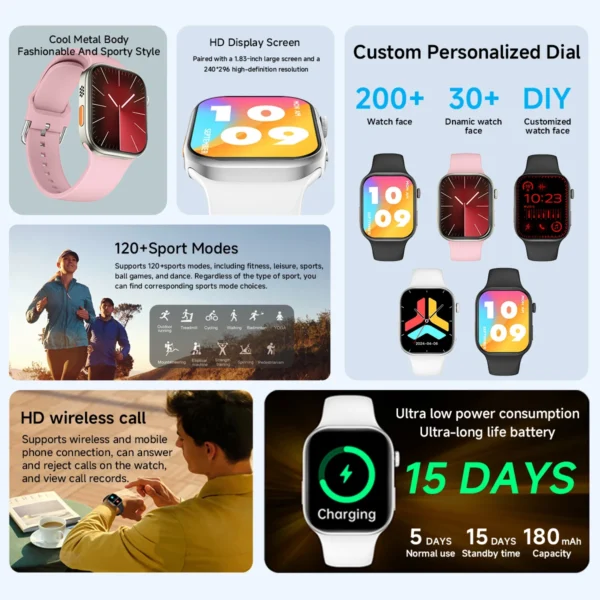 NEW Global Smartwatch For Apple Watch 1.83 Screen Multi Sport Mode Wireless Bluetooth Call Heart Rate Monitor For Men Women - Image 4