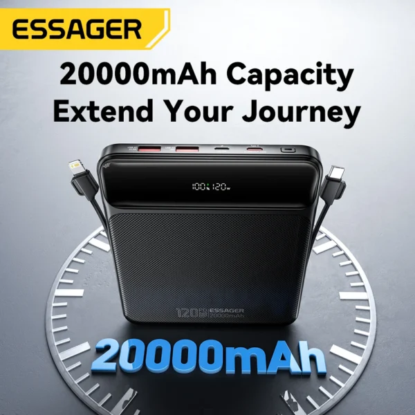 Essager 120W 20000mAh Power Bank with Two Built-in Cables 100W PD Fast Charging For iPhone 16 15 14 Pro Max iPad Macbook Laptop - Image 2